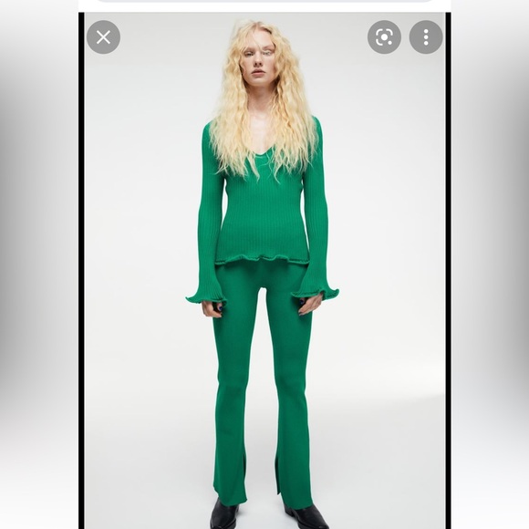 H&M Kelly Green Knit Flared Slit Hem Pull On Legging Pants - Picture 4 of 9